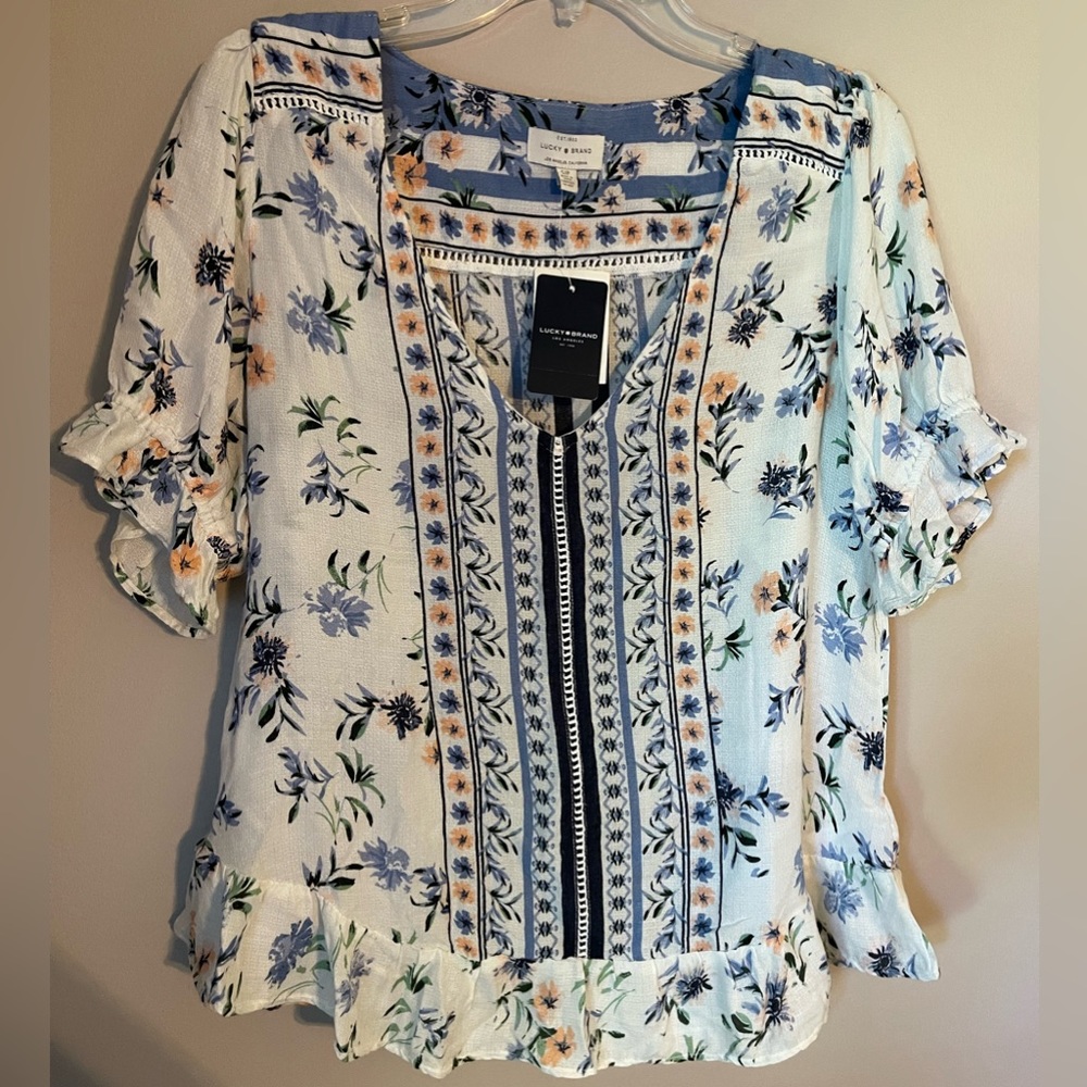 NWT Lucky Brand Boho Style Floral Blouse S/P